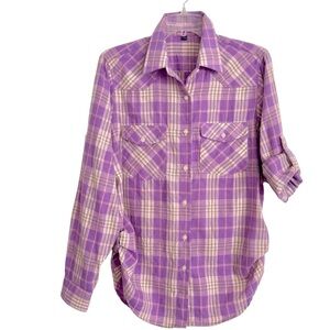Alimens & Gentle Size L Plaid Flannel Long Sleeve Roll Up Button Down Shirt